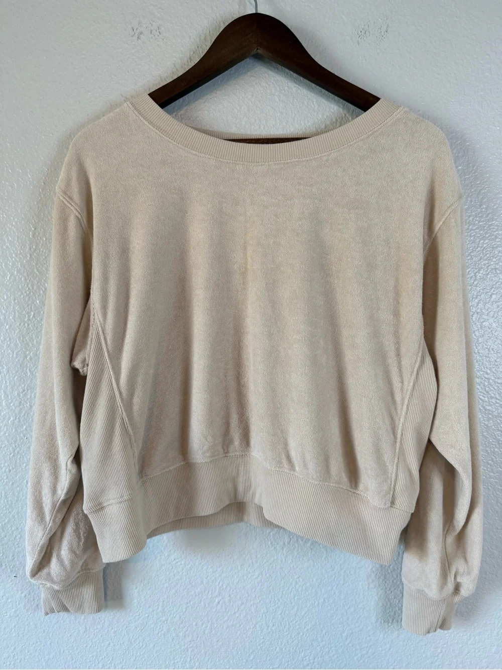 Ocean Drive Terry Knit Boat Neck Pullover Sweatshirt Beige Small